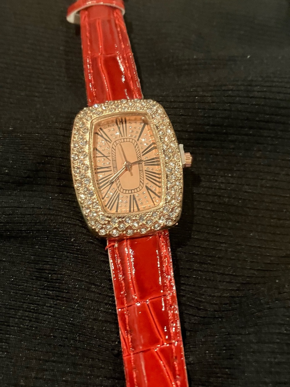 Elegant Red Crystal-Accent Women's Watch